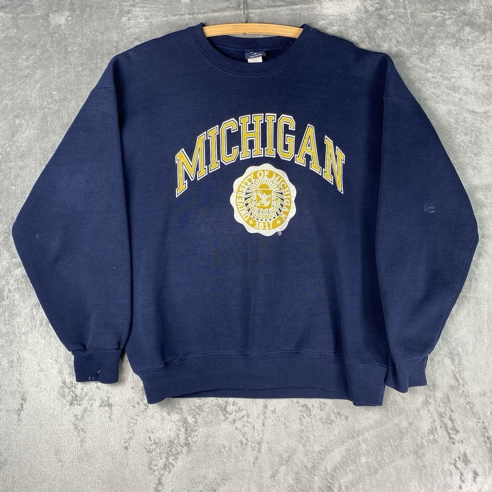 Vtg University Of Michigan Sweatshirt‎ Mens XL Blue Wolverines U Of M 90s Crest